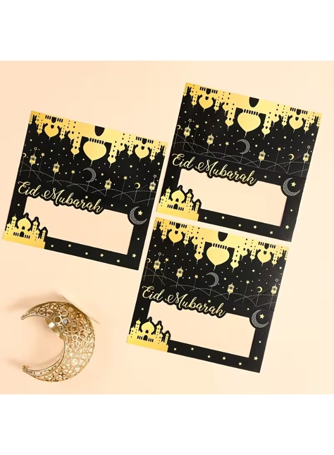 12PCS Black & Gold Moon & Star Windowed Money Cards – Foldable Banknote Gift Cards for Eid, Ramadan, and Festival Party Favors - Image 2