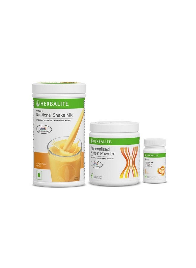 HERBALIFE هيربالايف فورمولا 1 مزيج مشروب غذائي (برتقال) مع مسحوق بروتين مخصص ومزيج مشروب طاقة أفريش - زنجبيل