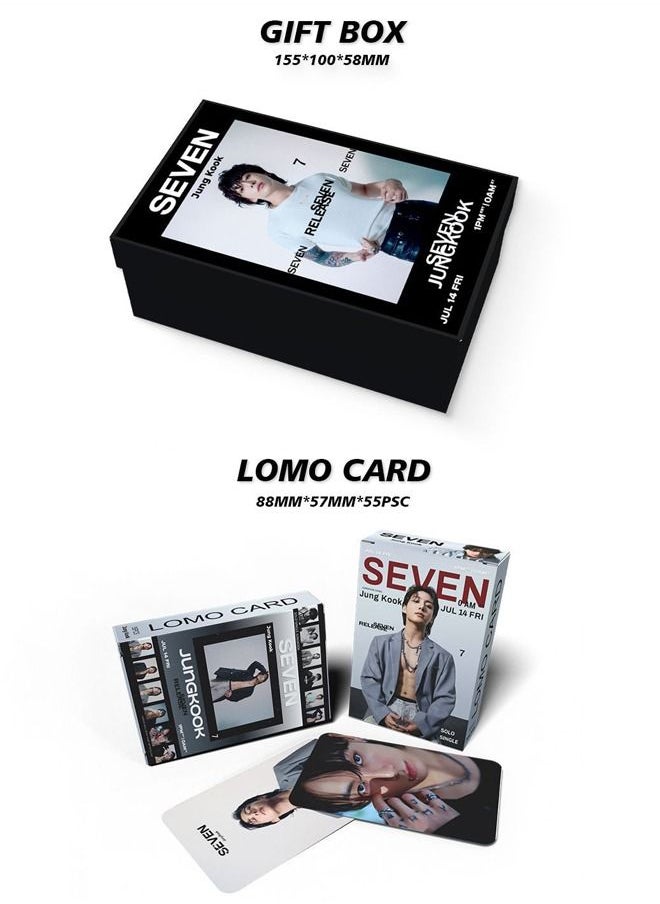 EHOME BTS Member JUNGKOOK New Album SEVEN Gift Box Set With Lomo Cards, Acrylic Stand, Hand Account Tape, Lanyard, Stickers, Photo Card  - Image 2