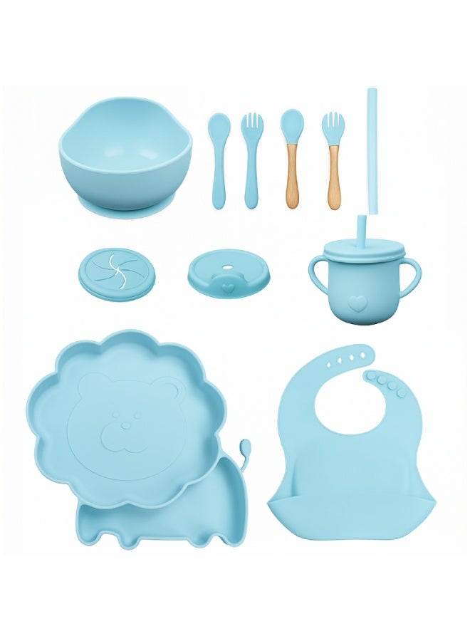 مجموعة إطعام الطفل المتكاملة من Chicco - عدد 11 قطعة - بتصميم الأسد من السيليكون لتدريب الأطفال على الأكل