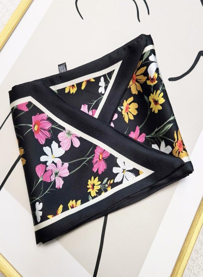 Julunar Hair Scarf for Women Silky Long Neck Head Scarves Purse Bag Scarfs for Handbag Satin Headscarf, 003.black Floral, Long - Image 2