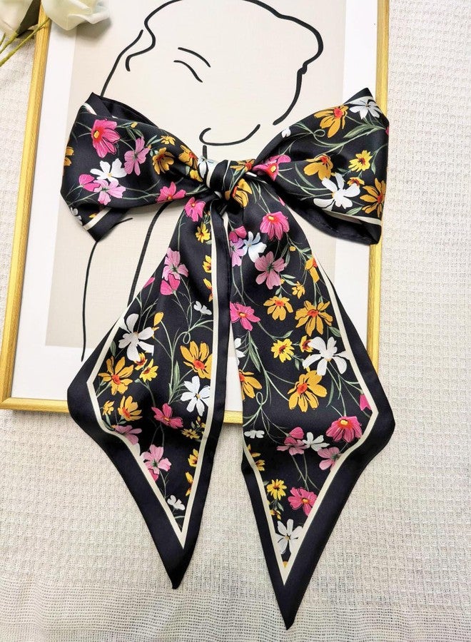 Julunar Hair Scarf for Women Silky Long Neck Head Scarves Purse Bag Scarfs for Handbag Satin Headscarf, 003.black Floral, Long - Image 3