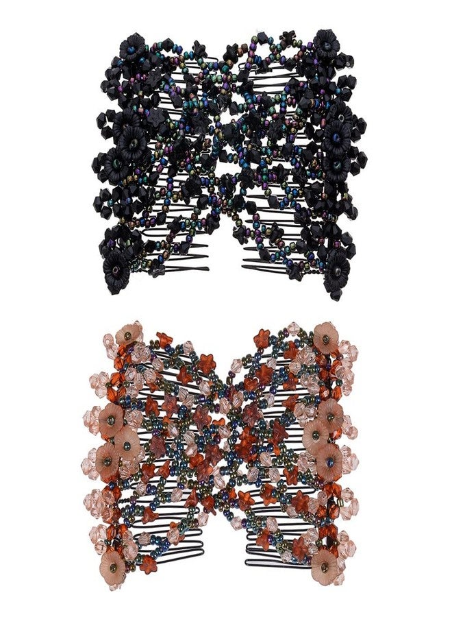 Ruihfas 2Pcs Handmade Beaded Easy Combsâ Stretchable Double Combs Hair Clips Hair Bun Maker Hair Accessories for Curly Thick Wavy Hair Ponytail - Image 1