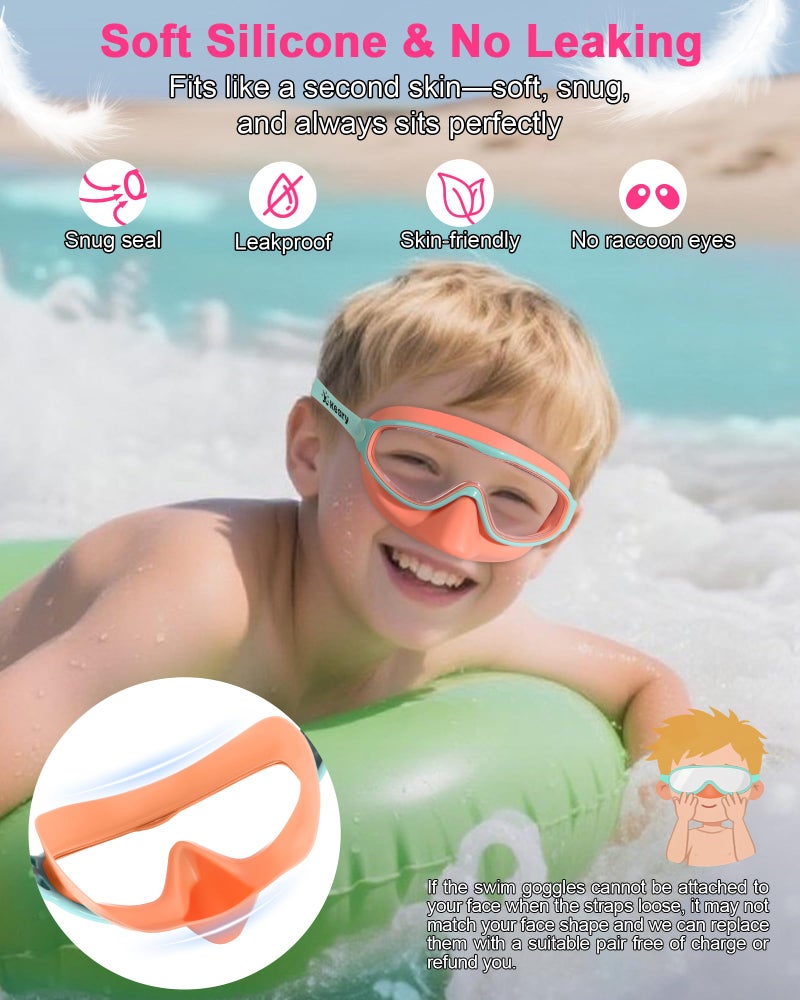 Keary 2 Pack Kids Swim Goggles with Nose Cover Swimming Goggles for Kids 4-7 6-14 8-12 Age 3-6 5-8 Toddler Boys Girl Youth Child Anti-UV Anti-Fog Pool Water Leakproof - Image 2