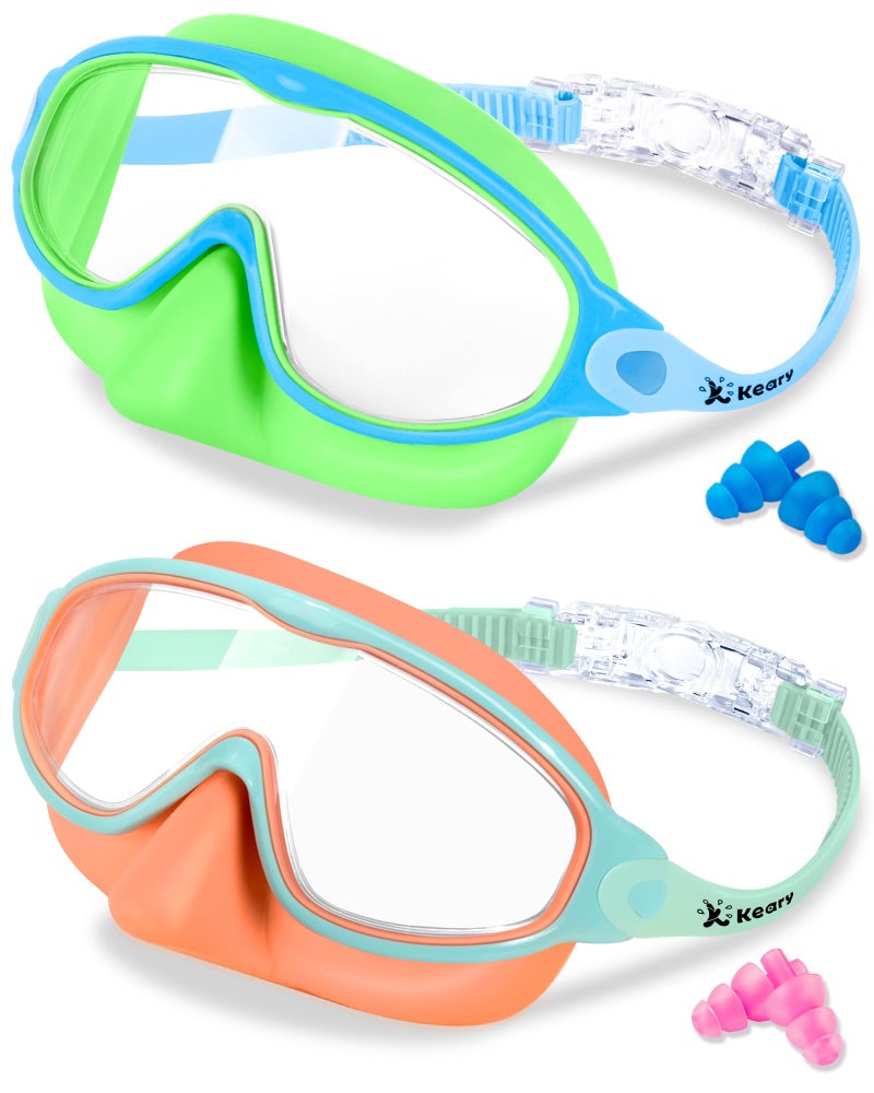 Keary 2 Pack Kids Swim Goggles with Nose Cover Swimming Goggles for Kids 4-7 6-14 8-12 Age 3-6 5-8 Toddler Boys Girl Youth Child Anti-UV Anti-Fog Pool Water Leakproof - Image 1