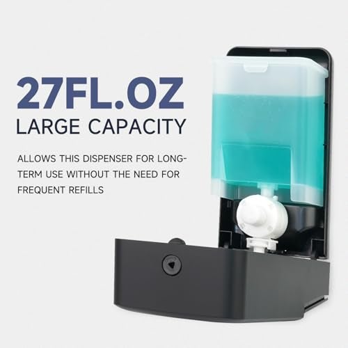 AIKE Wall Mount Liquid Soap Dispenser for Commercial Bathroom 27oz Large Capacity Manual Push Pump Black - Image 3