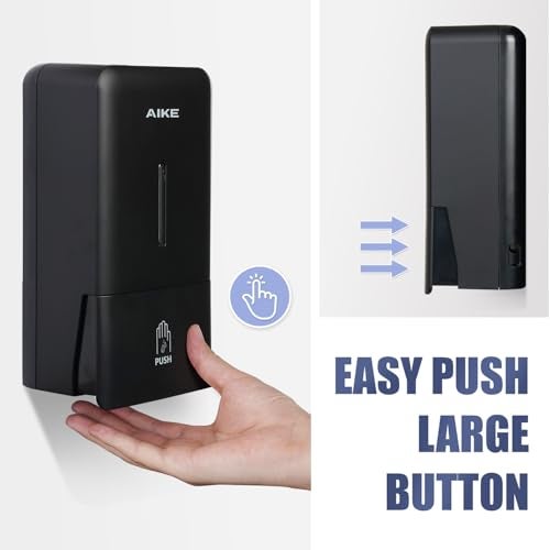 AIKE Wall Mount Liquid Soap Dispenser for Commercial Bathroom 27oz Large Capacity Manual Push Pump Black - Image 2