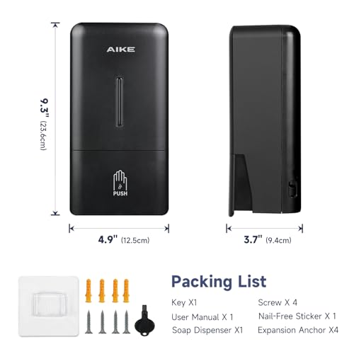 AIKE Wall Mount Liquid Soap Dispenser for Commercial Bathroom 27oz Large Capacity Manual Push Pump Black - Image 5