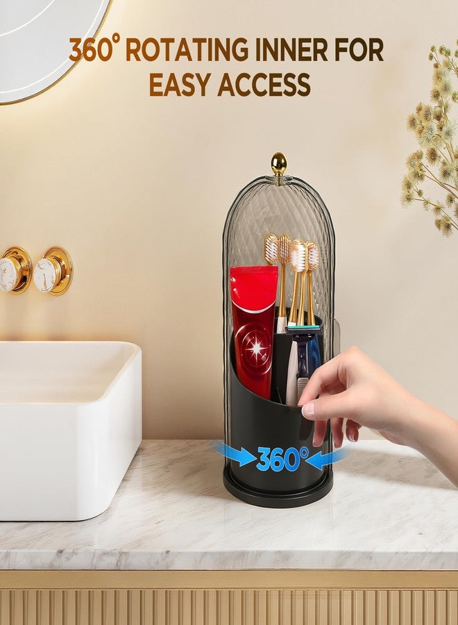 Banafich 3 Slots Toothbrush Holders with Lid, Rotating Concealed Tooth Brush Holders for Bathroom, Countertop Toothbrush Holder with Cover, Toothpaste Holder for Bathrooms, Makeup Brush Holder(Black) - Image 3