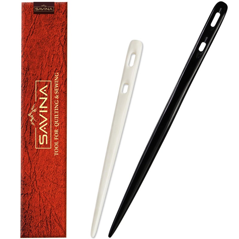 Savina Set 2 Nalbinding Needle Bone & Horn with Large Two-Eyed. Handmade Binding Tool, Multipurpose Weaving/Knitting/Stitching Needles for Craft Work - Image 1