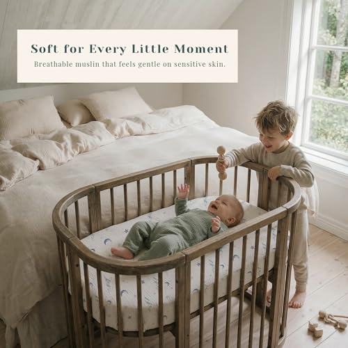 Coreeky Muslin Bedside Sleeper Bassinet Fitted Sheets, 3 Pack Cotton Baby Sheet for Boys & Girls, Soft, Compatible with Baby Delight, Dream On Me, AMKE and Other Rectangle Mattress (Nightfall Blue) - Image 3