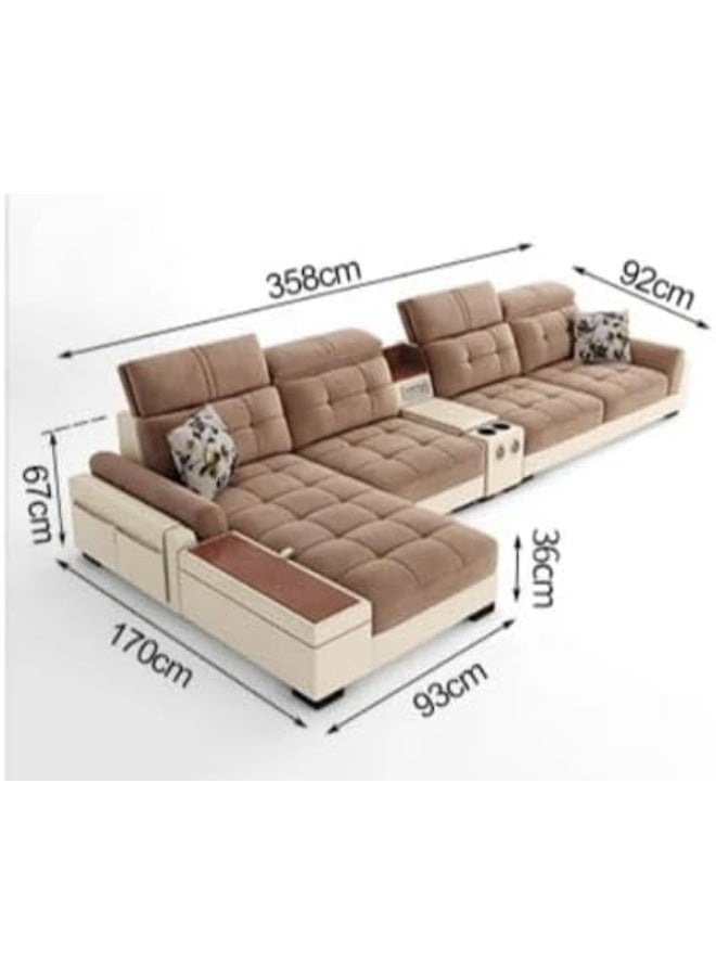 L-Shaped Sectional Sofa with Console - 358 x 170 x 67 cm - Image 2