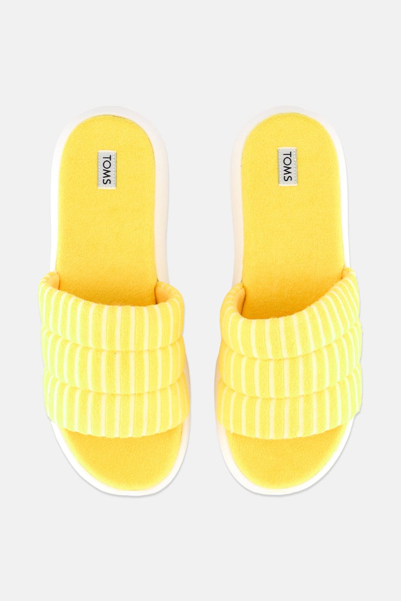 TOMS Women Striped Terry Slip On Slides, Yellow - Image 3