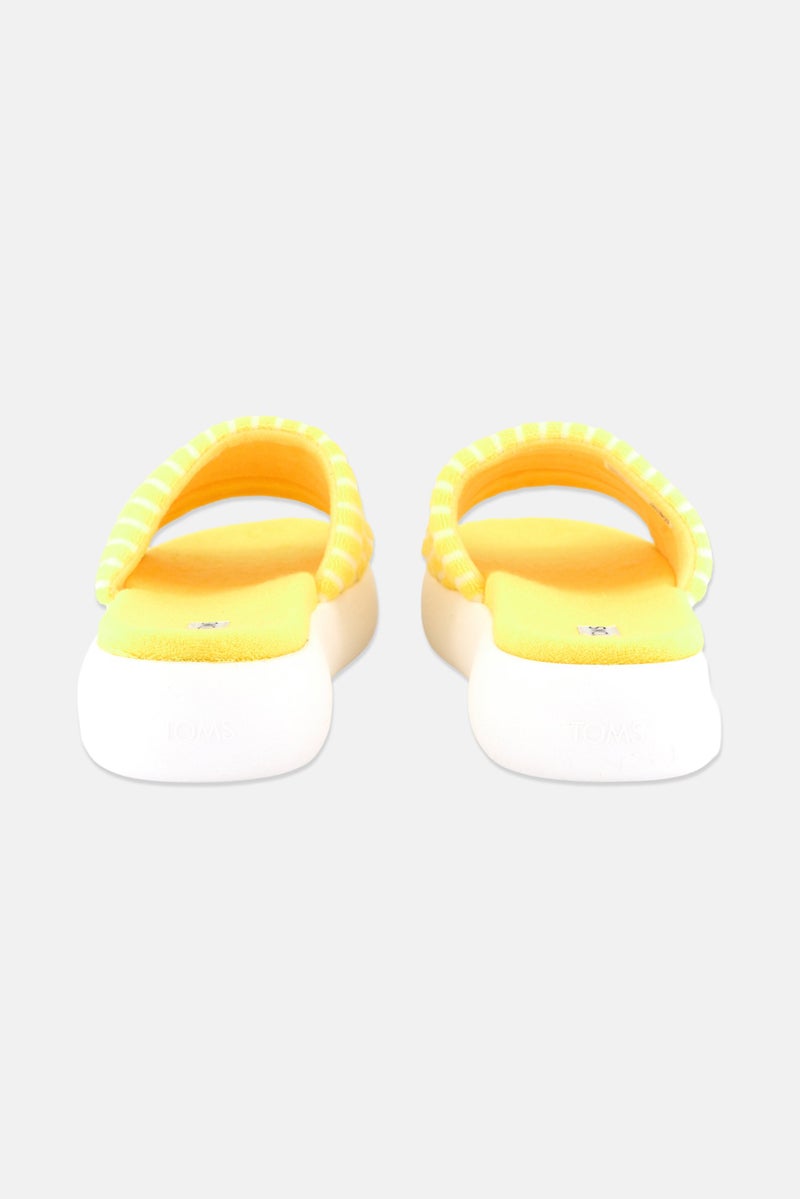 TOMS Women Striped Terry Slip On Slides, Yellow - Image 2