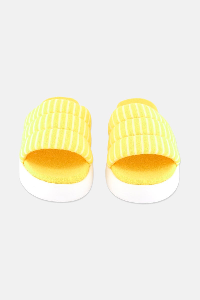 TOMS Women Striped Terry Slip On Slides, Yellow - Image 4