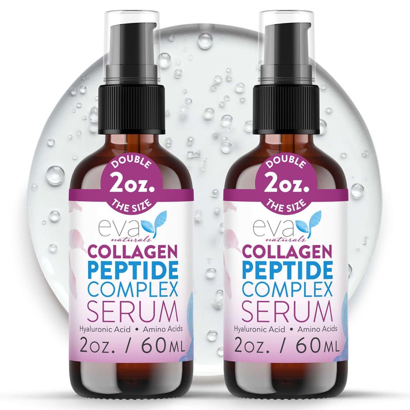 Eva Naturals Collagen Peptide Serum for Face â€“ Anti Aging Facial Treatment with Peptides & Hyaluronic Acid â€“ Gentle for Sensitive Skin, Microneedling Pen, Derma Roller, Skin Firming & Hydrating (2 Oz) (2 Pack) - Image 1