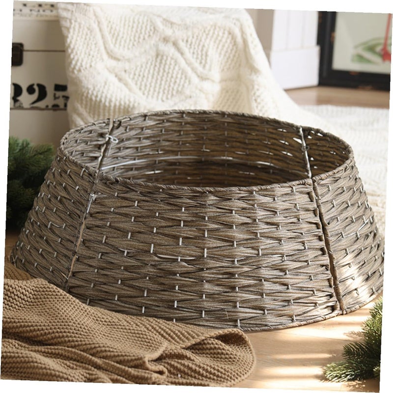 خيارات شراء مرنة غطاء شجرة الكريسماس الصغير الرمادي من FRCOLOR، سلة شجرة منسوجة يدويًا لتزيين عيد الميلاد، غطاء قاعدة العطلة نقل واستخدام معا نماذج كلاسيكية تسجيل وحصر المخزون المحلي منزلي ومهني - Image 5