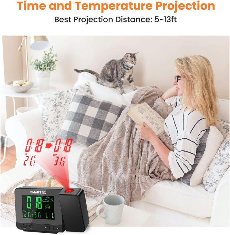 SMARTRO SC31B Digital Projection Alarm Clock with Weather Station, Indoor Outdoor Thermometer for Bedrooms, USB Charger, AC Battery Operated - Image 5