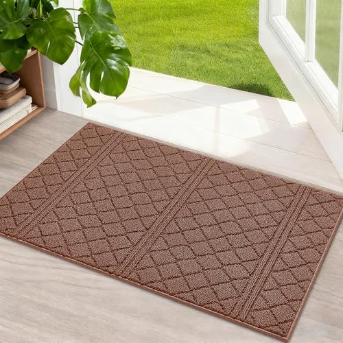 REFETONE Indoor Doormat, Front Back Door Mat 24"x36" Rubber Backing Non Slip Mats, Absorbent Resist Dirt Entrance Rugs for Entryway, Washable Low-Profile Inside Floor Mat for Muddy Shoes, Chocolate - Image 1