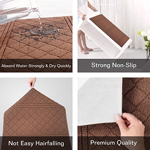 REFETONE Indoor Doormat, Front Back Door Mat 24"x36" Rubber Backing Non Slip Mats, Absorbent Resist Dirt Entrance Rugs for Entryway, Washable Low-Profile Inside Floor Mat for Muddy Shoes, Chocolate - Image 3