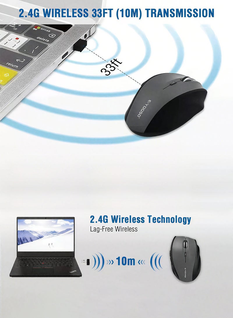 E-YOOSO E-1010 2.4G Wireless Mouse - 18-Month Battery Life, 4800 DPI, 6 Button Ergonomic Design - Ideal for Work, Gaming, and Productivity (Grey) - Image 3