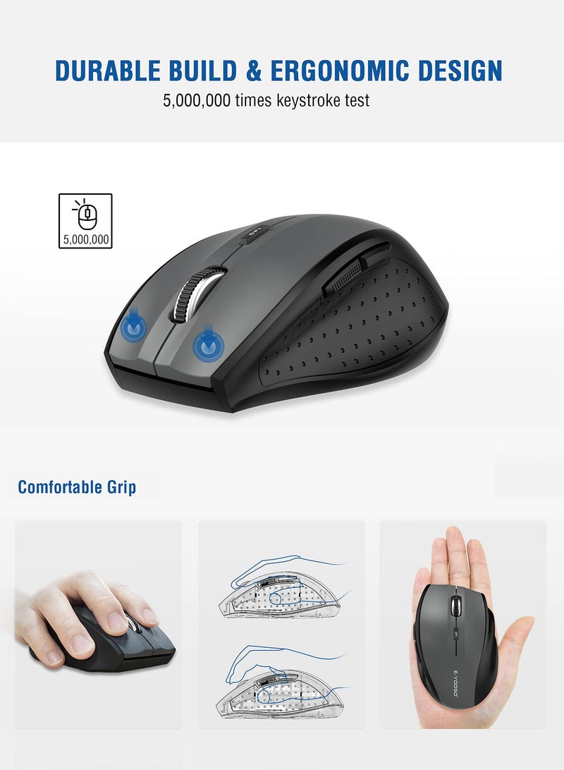 E-YOOSO E-1010 2.4G Wireless Mouse - 18-Month Battery Life, 4800 DPI, 6 Button Ergonomic Design - Ideal for Work, Gaming, and Productivity (Grey) - Image 4
