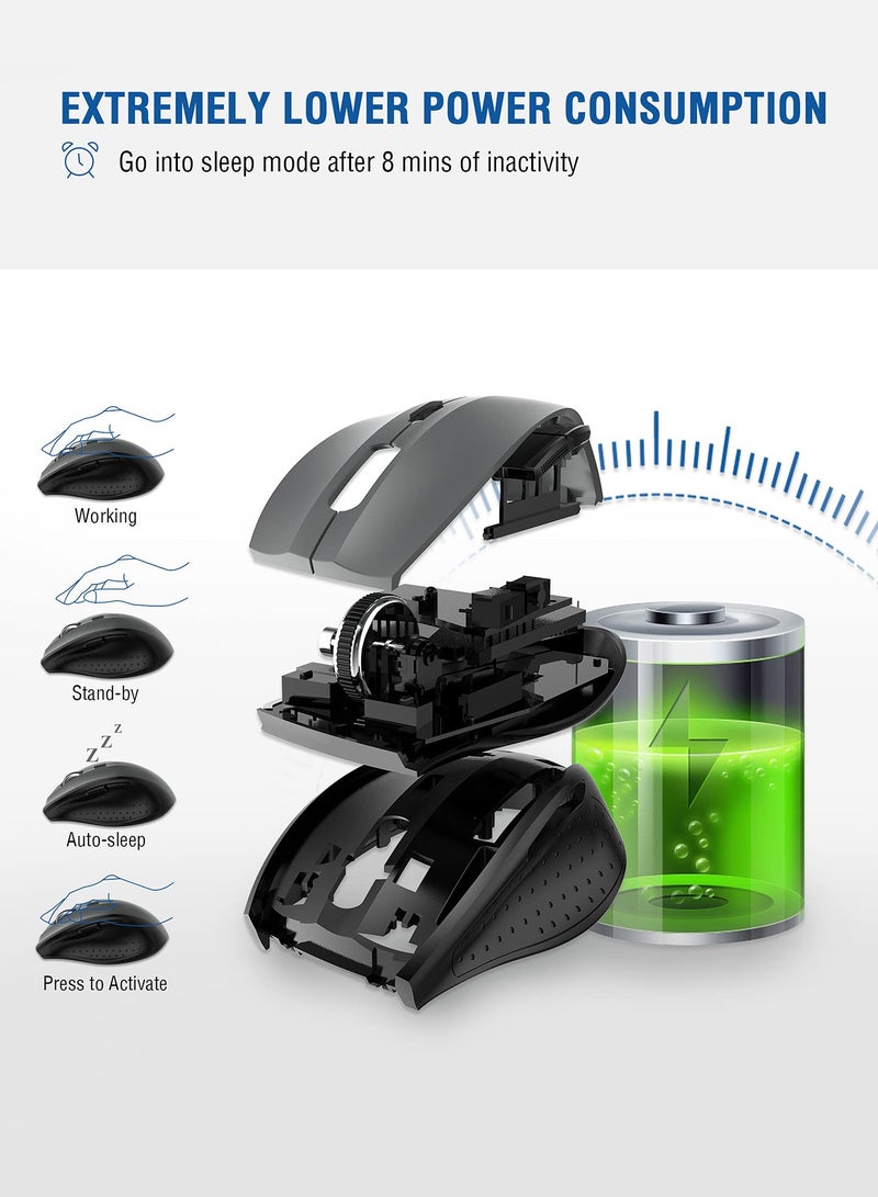 E-YOOSO E-1010 2.4G Wireless Mouse - 18-Month Battery Life, 4800 DPI, 6 Button Ergonomic Design - Ideal for Work, Gaming, and Productivity (Grey) - Image 5