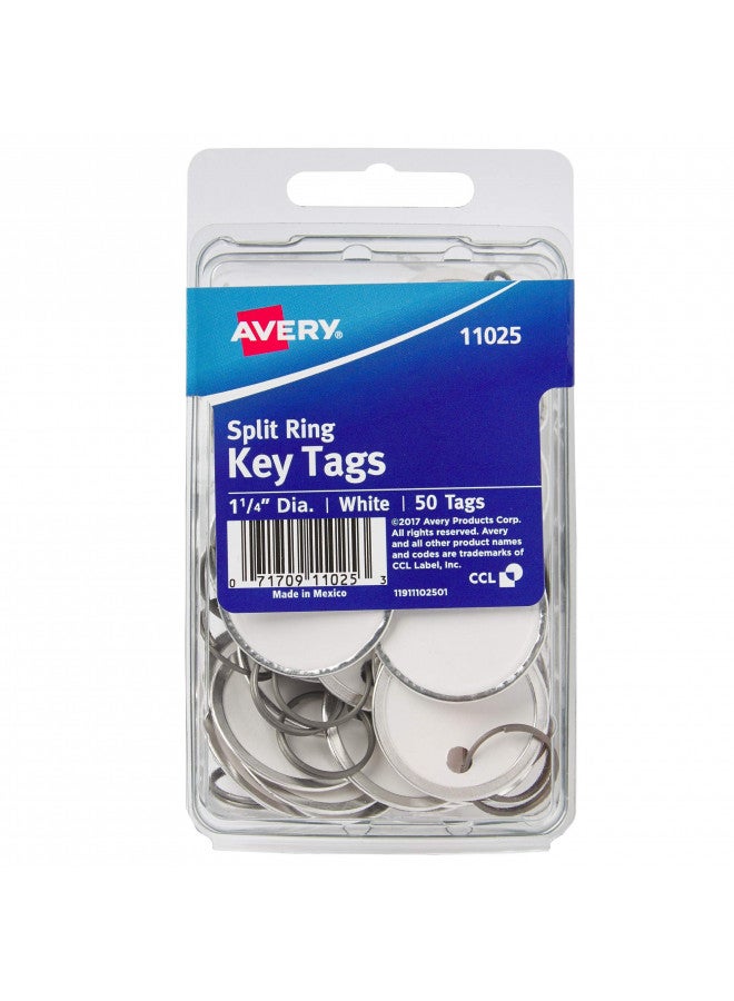 AVERY Metal Rim Key Tags, 1.25" Diameter Tag, Metal Split Ring, White, 50 Tags (11025) - Image 1