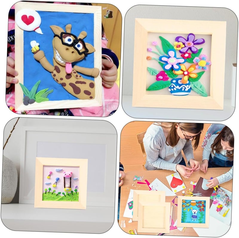 Hemobllo Clay Painting Frames 12x12cm Wooden Art Picture Frames DIY Craft for 5pcs for Clay and Painting Projects - Image 3