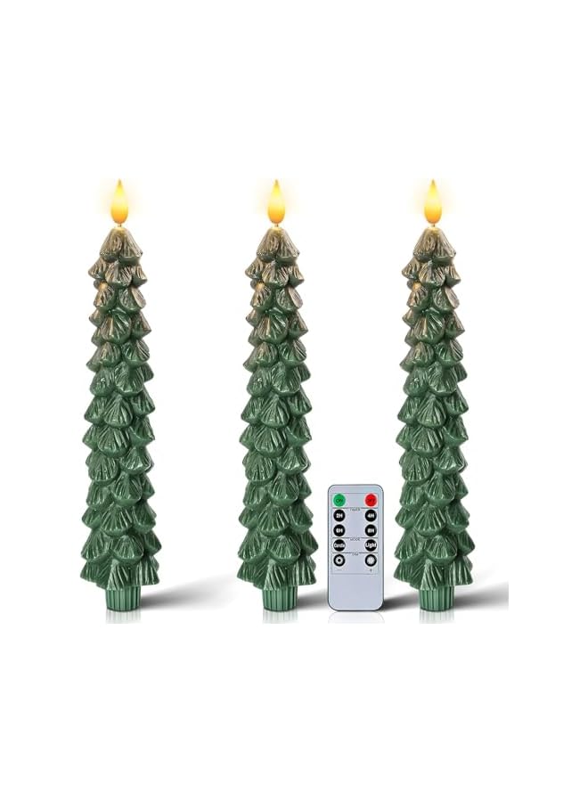 The Bros 3 قطع شموع عيد الميلاد بدون لهب مع جهاز تحكم عن بعد، شموع شمعية بدون لهب تتلألأ، حاملات شموع LED خضراء تعمل بالبطارية لاحتفالات رأس السنة وزينة العطلات 25 سم - Image 2