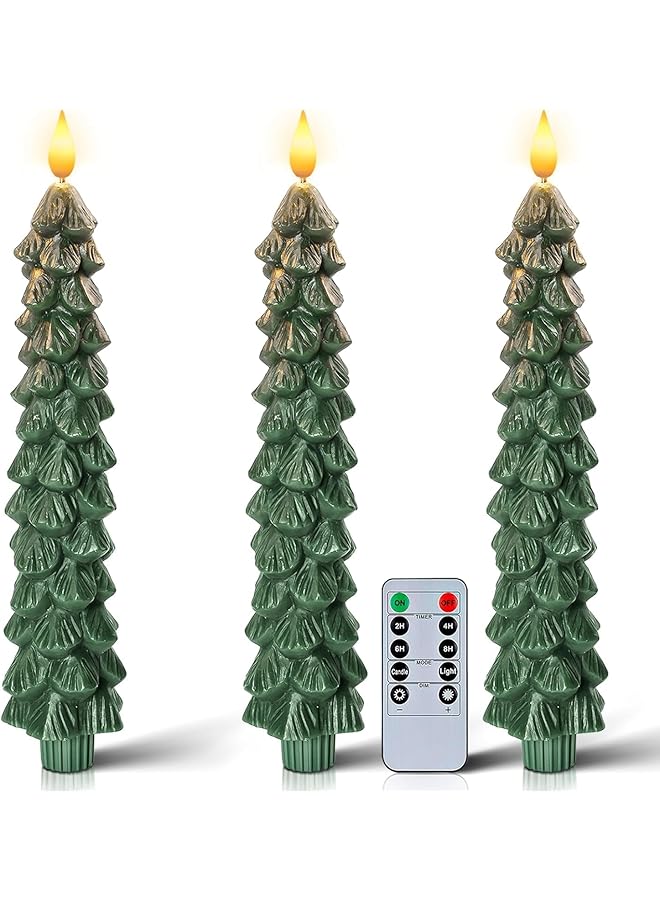 The Bros 3 قطع شموع عيد الميلاد بدون لهب مع جهاز تحكم عن بعد، شموع شمعية بدون لهب تتلألأ، حاملات شموع LED خضراء تعمل بالبطارية لاحتفالات رأس السنة وزينة العطلات 25 سم - Image 1