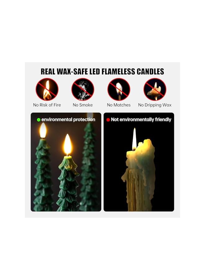 The Bros 3 قطع شموع عيد الميلاد بدون لهب مع جهاز تحكم عن بعد، شموع شمعية بدون لهب تتلألأ، حاملات شموع LED خضراء تعمل بالبطارية لاحتفالات رأس السنة وزينة العطلات 25 سم - Image 4