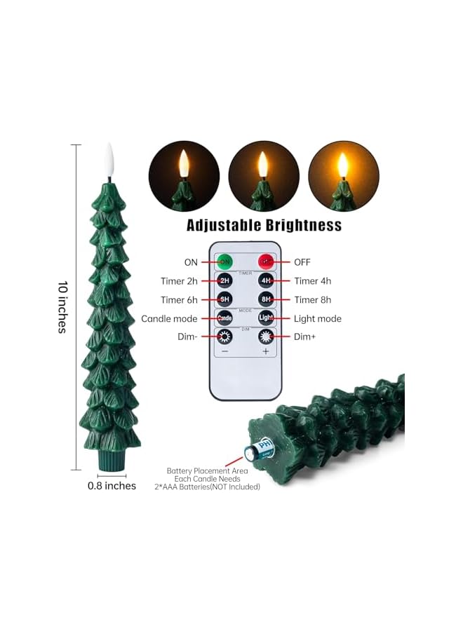 The Bros 3 قطع شموع عيد الميلاد بدون لهب مع جهاز تحكم عن بعد، شموع شمعية بدون لهب تتلألأ، حاملات شموع LED خضراء تعمل بالبطارية لاحتفالات رأس السنة وزينة العطلات 25 سم - Image 5
