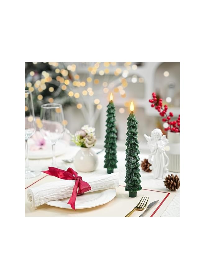 The Bros 3 قطع شموع عيد الميلاد بدون لهب مع جهاز تحكم عن بعد، شموع شمعية بدون لهب تتلألأ، حاملات شموع LED خضراء تعمل بالبطارية لاحتفالات رأس السنة وزينة العطلات 25 سم - Image 3