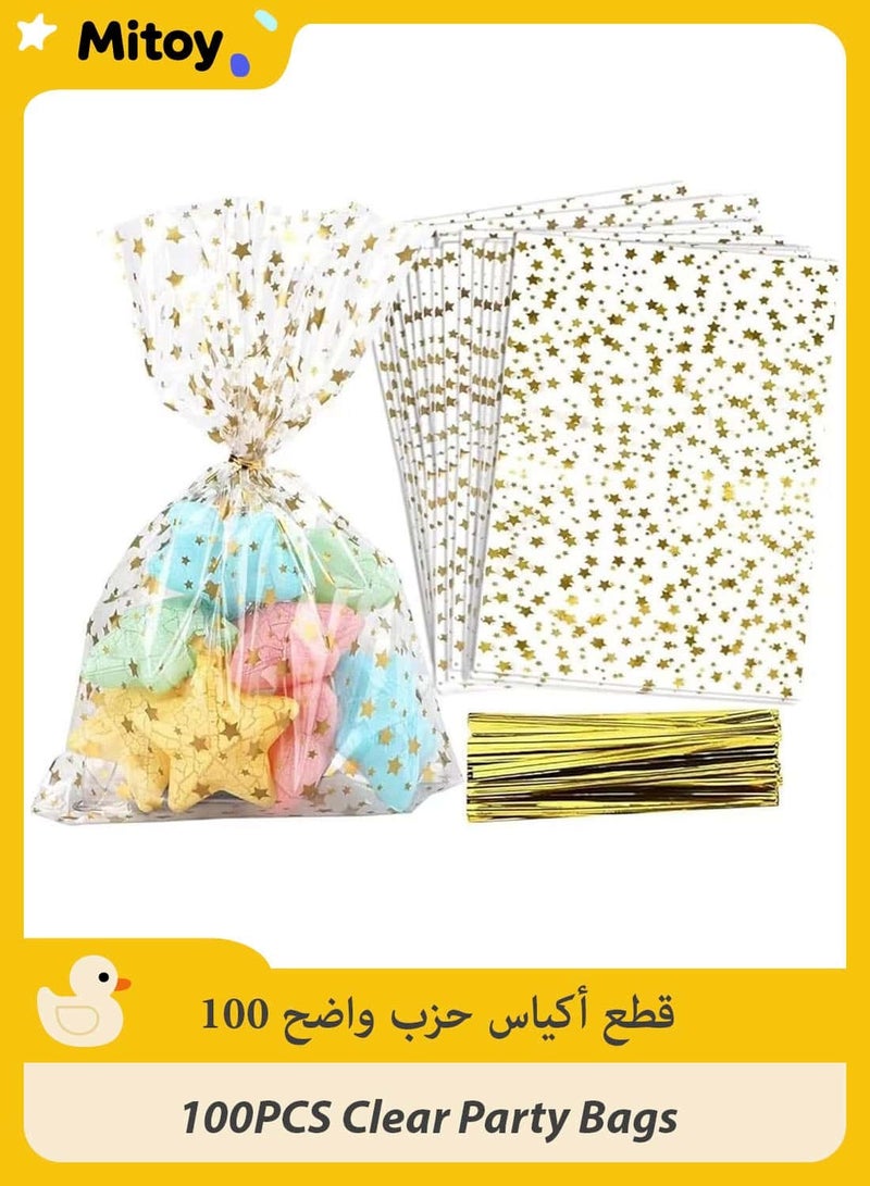 Mitoy 100PCS Clear Party Favor Bags with Twist Ties, Wedding & Eid Goodie Bags for Candy, Cookies, Bakery Treats Plastic Favor Bags for Birthday, Baby Shower, Ramadan Gifts - Image 1