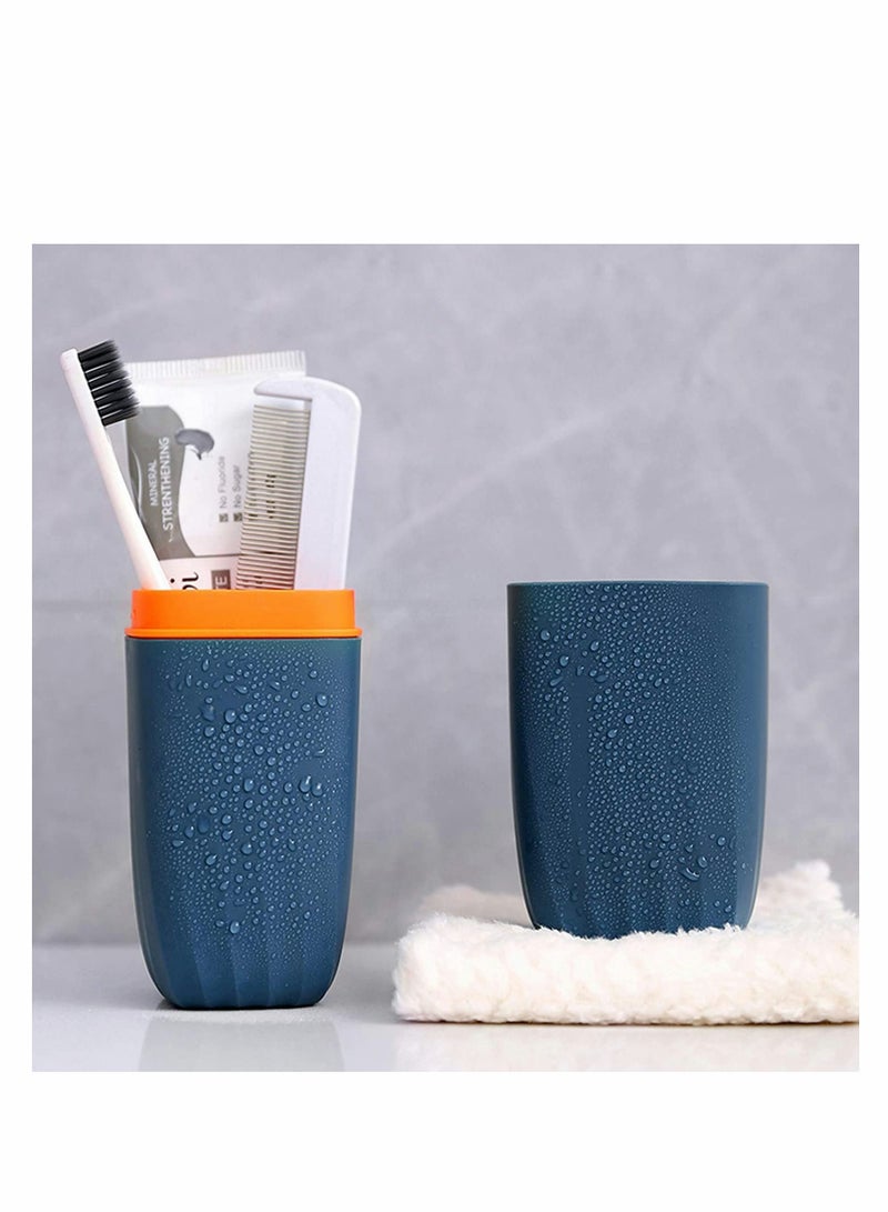 KASTWAVE Toothbrush Cup 2 Pieces Travel Toothbrush Holder Portable Toothbrush Case Long 7.87 Inch Business Trip And School Multifuction Toothbrushes Toothpaste Set With Two Colors (Blue And Pink) - Image 3