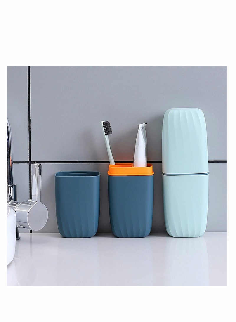 KASTWAVE Toothbrush Cup 2 Pieces Travel Toothbrush Holder Portable Toothbrush Case Long 7.87 Inch Business Trip And School Multifuction Toothbrushes Toothpaste Set With Two Colors (Blue And Pink) - Image 4