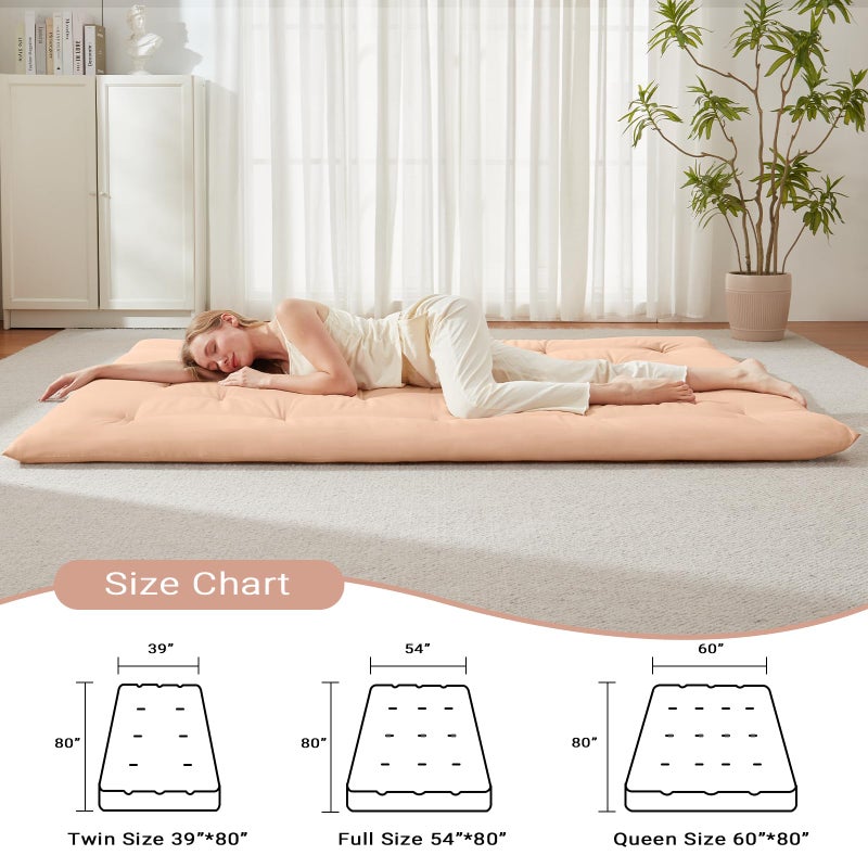 Mollydot Japanese Floor Futon Mattress Queen Size 60"x 80", Foldable Bed Mattress, Portable Tatami Mat Sleeping Pad, Folding Futon Cushion, Roll Up Floor Lounger for Guest Room Dormitory (Khaki) - Image 4