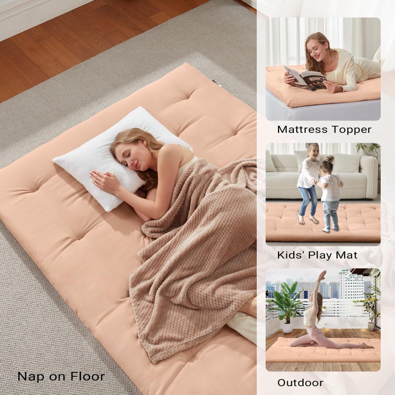 Mollydot Japanese Floor Futon Mattress Queen Size 60"x 80", Foldable Bed Mattress, Portable Tatami Mat Sleeping Pad, Folding Futon Cushion, Roll Up Floor Lounger for Guest Room Dormitory (Khaki) - Image 5