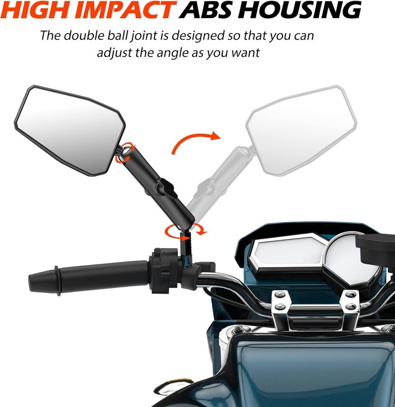 0TO6 Upgraded Universal Motorcycle Mirror,Adventure Ball-Head ATV Rear View Mirror With 8/10MM Screw and 7/8" Handlebar Aluminum Mount Compatible with ATV Dirt Bike and More - Image 4