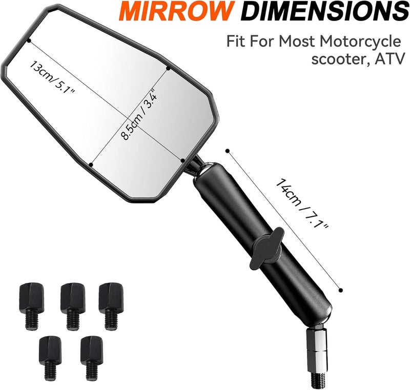 0TO6 Upgraded Universal Motorcycle Mirror,Adventure Ball-Head ATV Rear View Mirror With 8/10MM Screw and 7/8" Handlebar Aluminum Mount Compatible with ATV Dirt Bike and More - Image 2