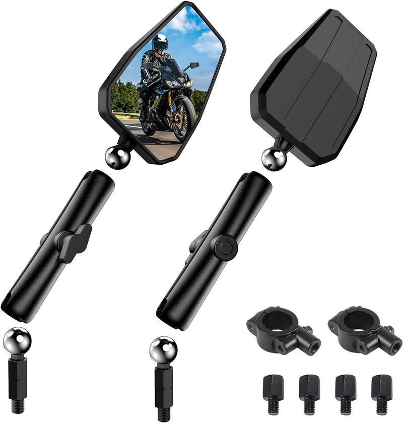 0TO6 Upgraded Universal Motorcycle Mirror,Adventure Ball-Head ATV Rear View Mirror With 8/10MM Screw and 7/8" Handlebar Aluminum Mount Compatible with ATV Dirt Bike and More - Image 1