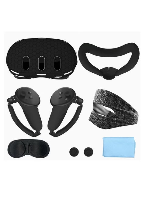 Anmi 7pcs Accessory Set for Meta Quest 3, VR Headset Shell Cover, VR Face Cover, VR Grip Sleeves, Button Rocker Caps, Lens Protective Cover, Wiping Cloth, Eye Mask, VR Accessories for Meta Quest 3