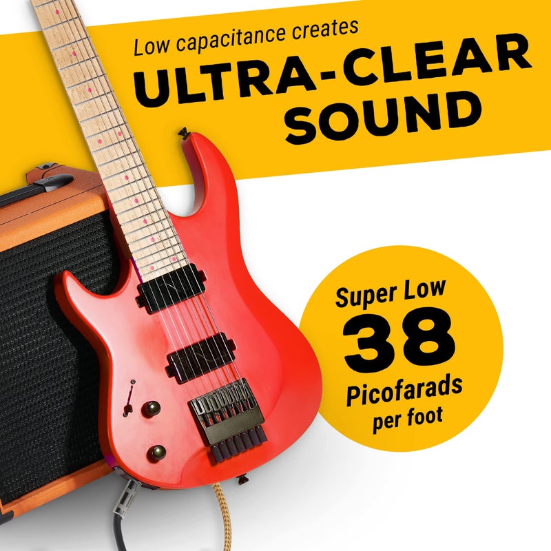 GLS Audio Instrument Cable - 1/4 Inch TS to 1/4 Inch Instrument Cable for Bass/Electric Guitar- Brown/Yellow Braided Tweed, 10ft - Image 5