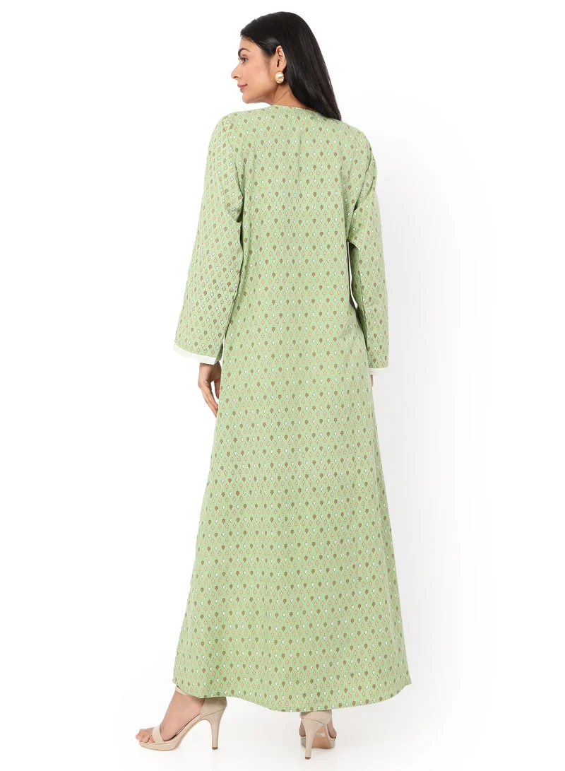 هانا آند سارا ELEGANT EMBROIDERED AND PRINTED GREEN COLOUR STYLISH ARABIC KAFTAN JALABIYA DRESS