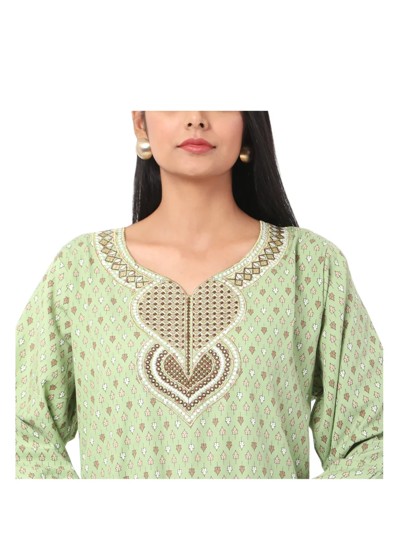 هانا آند سارا ELEGANT EMBROIDERED AND PRINTED GREEN COLOUR STYLISH ARABIC KAFTAN JALABIYA DRESS