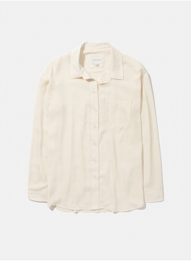 American Eagle - AE Oversized Silk Button-Up Shirt - Image 1