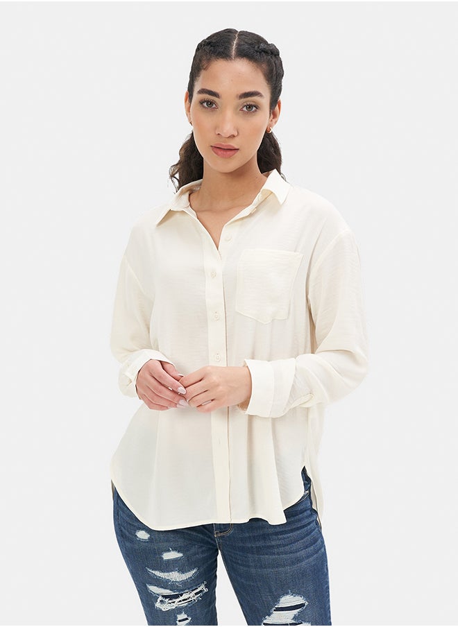 American Eagle - AE Oversized Silk Button-Up Shirt - Image 1