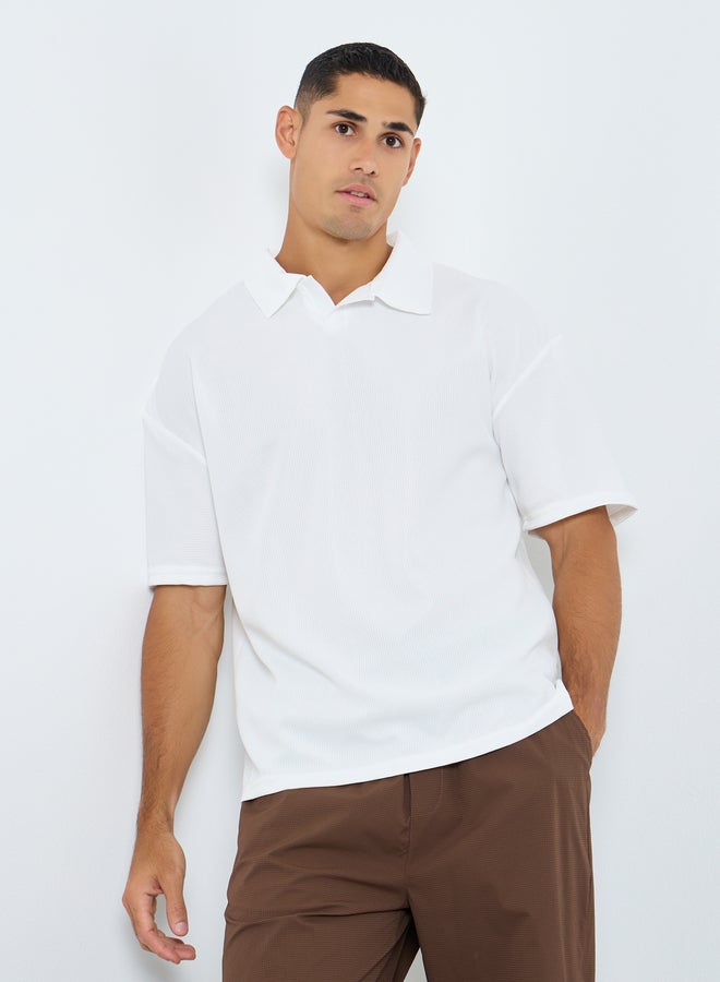 Styli Textured Relaxed Fit Polo with Open Collar - Image 1