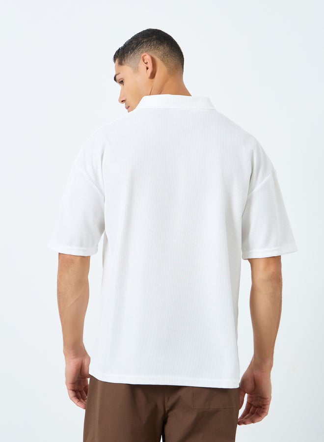 Styli Textured Relaxed Fit Polo with Open Collar - Image 4